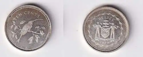 10 Cents Silber Münze Belize Franklin Bird 1974 PP (166740)