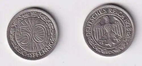 50 Pfennig Nickel Münze 1928 D Jäger 324 ss+ (166021)