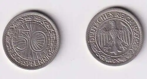 50 Pfennig Nickel Münze 1927 A Jäger 324 ss+ (166070)