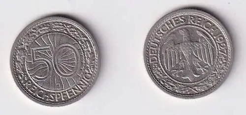 50 Pfennig Nickel Münze 1927 J Jäger 324 ss+ (166563)