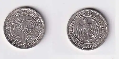 50 Pfennig Nickel Münze 1931 D Jäger 324 ss+ (166361)
