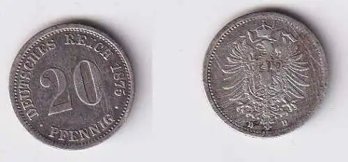 20 Pfennig Silber Münze Deutsches Reich 1875 D, Jäger 5 f.ss (166382)