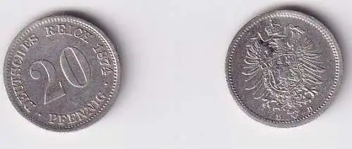 20 Pfennig Silber Münze Deutsches Reich 1874 D, Jäger 5 ss (166724)