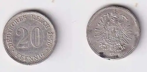 20 Pfennig Silber Münze Deutsches Reich 1876 D  (166357)