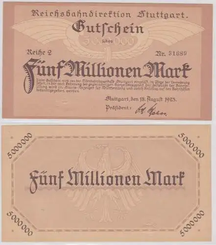 5 Million Mark Banknote Reichsbahndirektion Stuttgart 18.08.1923 (154799)