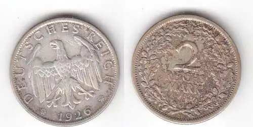 2 Mark Silber Münze Deutsches Reich 1926 J  (115216)