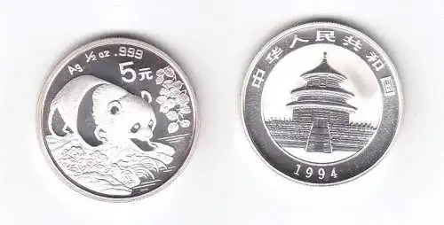 5 Yuan Silber Münze China 1994 Panda 1/2 Unze Silber (116307)