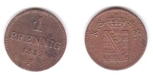 1 Pfennig Kupfer Münze Sachsen 1859 F (110680)