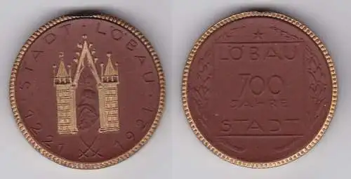 Meissner Porzellanmedaille 700 Jahre Stadt Löbau 1221-1921  (132210)