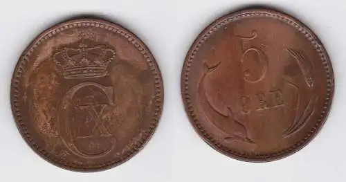 5 Öre Kupfer Münze Dänemark Delphin 1902 (133215)