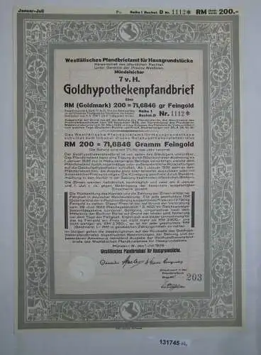 200 Goldmark Westfäliches Pfandbriefamt Münster i.W. 1.Juli 1926 (131745)