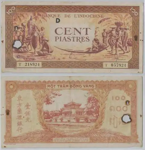 100 Piastres Banknote Franz. Indo China (1942-45) Pick 73 (143137)