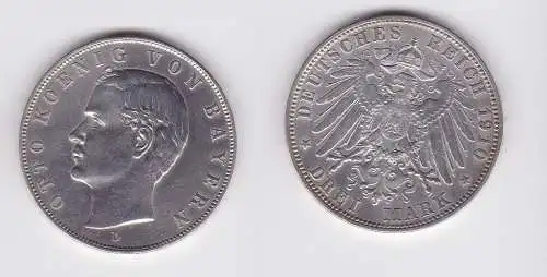 3 Mark Silbermünze Bayern König Otto 1910 Jäger 47  (124406)
