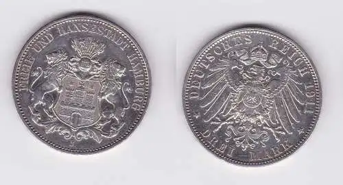 3 Mark Silbermünze Freie und Hansestadt Hamburg 1911 Jäger 64  (124446)