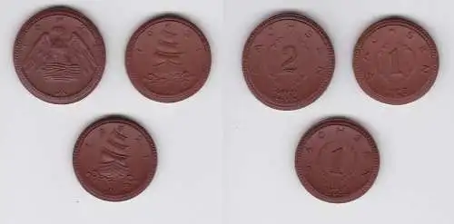 3x Porzellan Notgeld Münzen 2 x 1 Mark & 1 x 2 Mark Sachsen 1921 (132099)