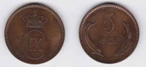 5 Öre Kupfer Münze Dänemark Delphin 1891 (133214)