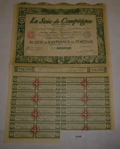 100 Franc Aktie la Soie de Compiègne Paris (Seine) 3. Februar 1928 (127450)