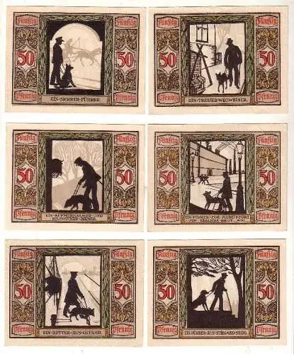 6 Banknoten 50 Pfennig Notgeld Oldenburg Verein für Sanitätshunde 1921 (115720)