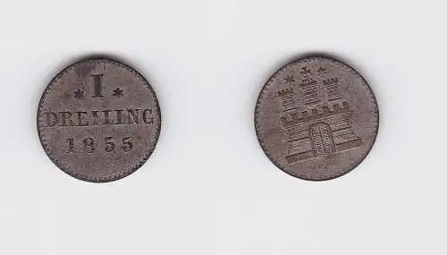 1 Dreiling Silber Münze Hamburg 1855 (130102)