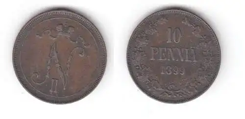10 Penniä Kupfer Münze Finnland 1899 (116356)