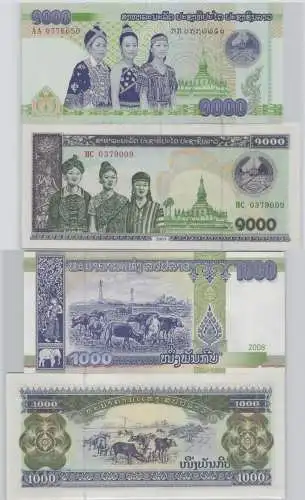 2 x 1000 Kip Banknoten Laos (2003,2008) Pick 32A, 39 UNC (138930)