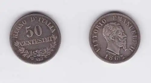 50 Centesimi Silber Münze Italien 1863 N (118060)