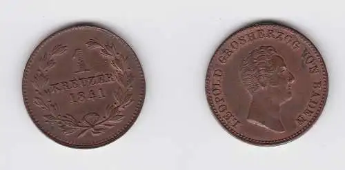 1 Kreuzer Kupfer Münze Baden 1841 vz (130154)
