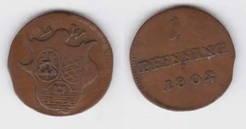1 Pfennig Kupfer Münze  Löwenstein-Wertheim Grafschaft 1802 (133212)
