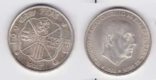 100 Pesetas Silber Münze Spanien 1966 (133264)