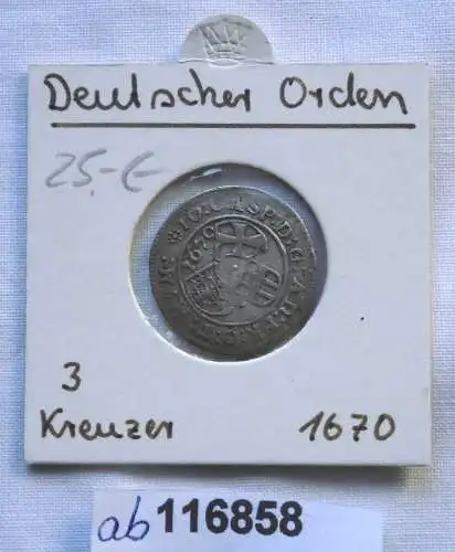 3 Kreuzer Silber Münze Deutscher Orden 1670 (116858)