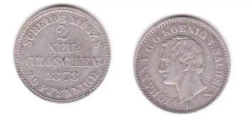 2 Neu Groschen Silber Münze Sachsen 1873 B (115534)