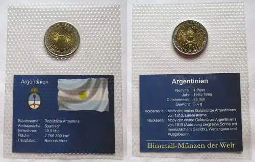 Bi-Metall Münze 1 Peso Argentinien 1995 in TOP Erhaltung im Blister (125019)