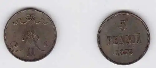 5 Penniä Kupfer Münze Finnland 1875 (130850)