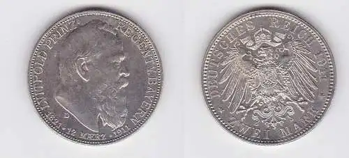 2 Mark Silbermünze Bayern Prinzregent Luitpold Geburtstag 1911 Jäger 48 (131012)