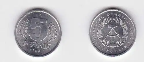 5 Pfennig Aluminium Münze DDR 1989 Stempelglanz (130975)