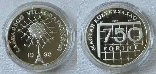 750 Forint Silber Münze Ungarn 1997 Fussball WM Frankreich 1998 (108200)