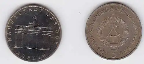 DDR Gedenk Münzen 5 Mark Brandenburger Tor 1980 (130833)