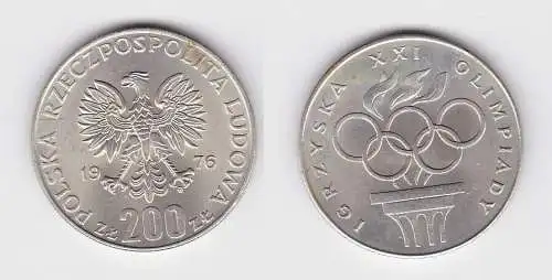 200 Zloty Silber Münze Polen Olympisches Feuer 1976 Stgl. (131459)