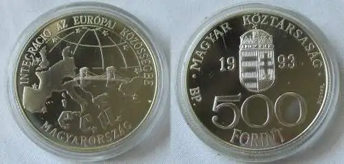 500 Forint Silber Münze Ungarn 1993 Karte Europas mit der Kettenbrücke (109043)