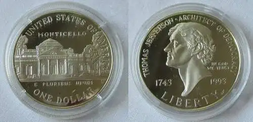 1 Dollar Silber Münze USA 1993 250.Geburtstag Thomas Jefferson (101032)
