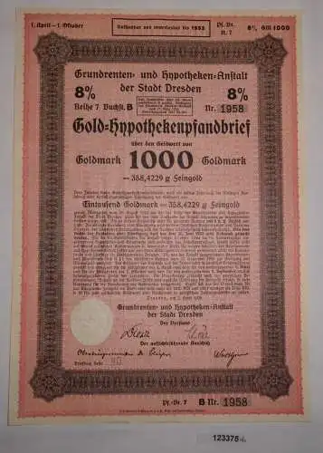 1000 Goldmark Pfandbrief Grundrenten & Hypotheken-Anstalt Dresden 1928 (123375)