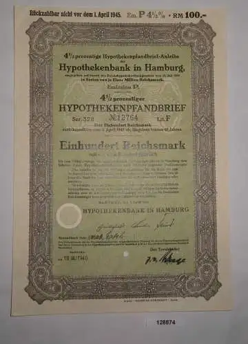 100 Reichsmark Pfandbrief Hypothekenbank Hamburg 4. April 1940 (128874)