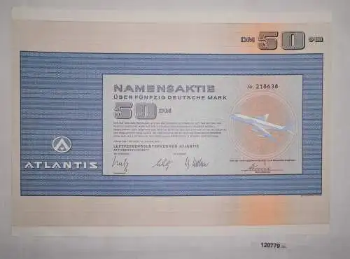 50 Mark Aktie Luftverkehrsunternehmen Atlantis Frankfurt Januar 1971 (120779)