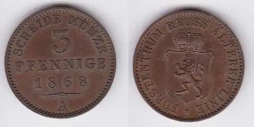 3 Pfennig Kupfer Münze Reuss-Obergreiz Ältere Linie 1868 A (122716)