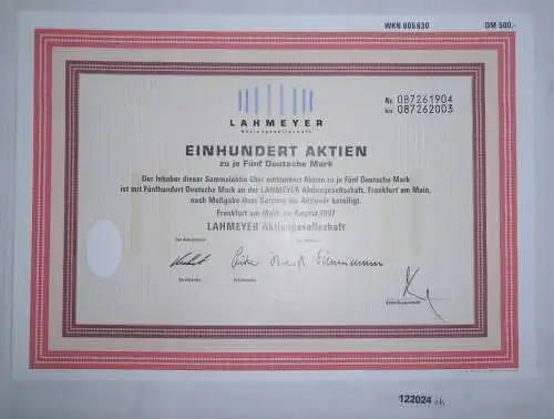 5 Mark hundert Aktien Lahmeyer AG Frankfurt am Main August 1997 (122024)