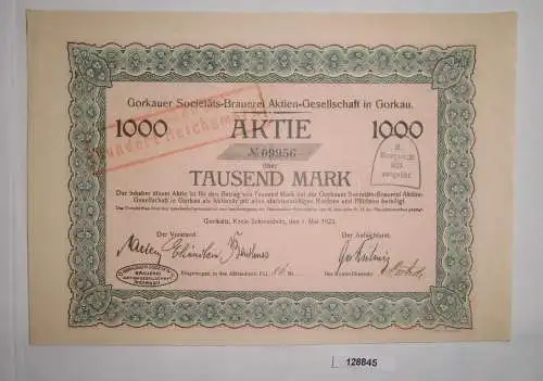 1000 Mark Aktie Gorkauer Societäts Brauerei AG 1. Mai 1923 (128845)