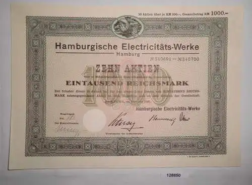 100 Reichsmark Zehn Aktien Hamburgische Electricitäts-Werke Okt. 1931 (128850)