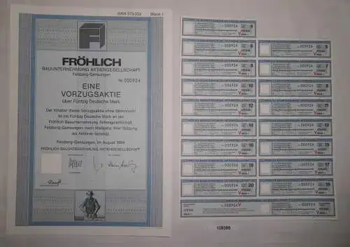 50 Mark Aktie Fröhlich Bauunternehmung AG Felsberg-Gensungen Aug. 1994 (128385)