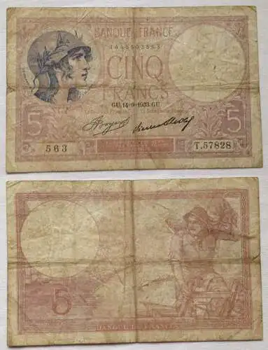 5 Franc Banknote Frankreich 1933 (118309)