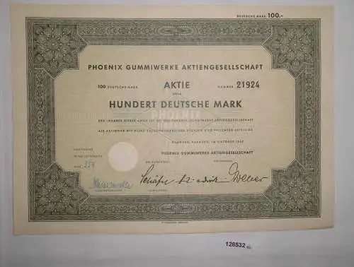 100 Mark Aktie Phoenix Gummiwerke AG Hamburg-Harburg Oktober 1952 (128532)